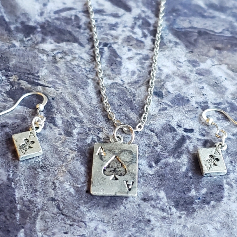 Ace of spades necklace and earring set rockabilly style punk rock goth